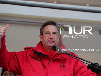 Jürgen Wechsler taking part in a strike at a BMW factory site in Munich, Germany, 2 February 2017. A few thousand came to the rally in front...