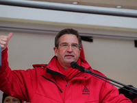 Jürgen Wechsler taking part in a strike at a BMW factory site in Munich, Germany, 2 February 2017. A few thousand came to the rally in front...