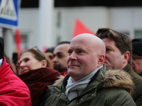 Christian Vorländer taking part in a strike at a BMW factory site in Munich, Germany, 2 February 2017. A few thousand came to the rally in f...