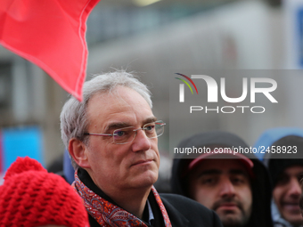 SPD member of the bavarian parliament Florian Ritter taking part in a strike at a BMW factory site in Munich, Germany, 2 February 2017. A fe...