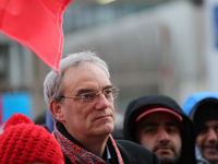 SPD member of the bavarian parliament Florian Ritter taking part in a strike at a BMW factory site in Munich, Germany, 2 February 2017. A fe...