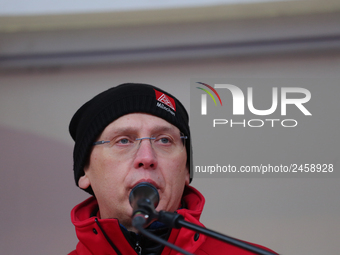 Horst Lischka taking part in a strike at a BMW factory site in Munich, Germany, 2 February 2017. A few thousand came to the rally in front o...