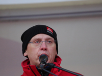 Horst Lischka taking part in a strike at a BMW factory site in Munich, Germany, 2 February 2017. A few thousand came to the rally in front o...