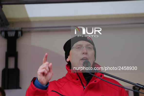 Horst Lischka taking part in a strike at a BMW factory site in Munich, Germany, 2 February 2017. A few thousand came to the rally in front o...