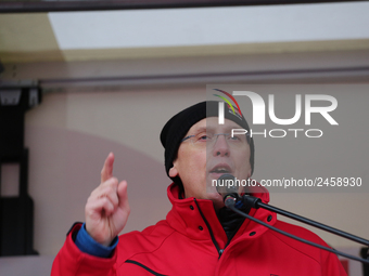 Horst Lischka taking part in a strike at a BMW factory site in Munich, Germany, 2 February 2017. A few thousand came to the rally in front o...