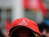 IG Metall hat is seen during a strike at a BMW factory site in Munich, Germany, 2 February 2017. A few thousand came to the rally in front o...