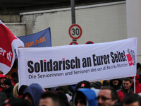 Verdi seniors showing solidarity with the workers taking part in a strike at a BMW factory site in Munich, Germany, 2 February 2017. A few t...