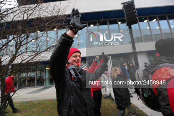 Striking worker is seen during a strike at a BMW factory site in Munich, Germany, 2 February 2017.. A few thousand came to the rally in fron...