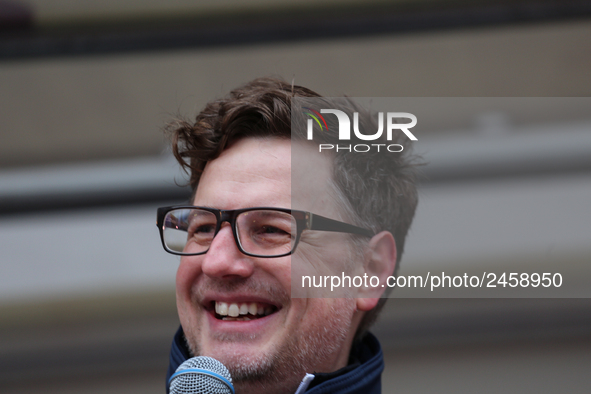 Comedian Florian Simbeck, known for his part of Stefan Lust in 'Stefan und Erkan' is seen during a strike at a BMW factory site in Munich, G...