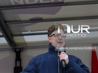 Comedian Florian Simbeck, known for his part of Stefan Lust in 'Stefan und Erkan' during a strike at a BMW factory site in Munich, Germany,...