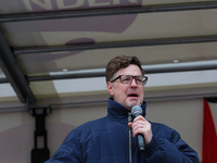 Comedian Florian Simbeck, known for his part of Stefan Lust in 'Stefan und Erkan' during a strike at a BMW factory site in Munich, Germany,...