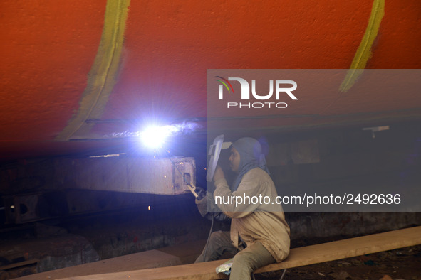 A worker welding on a ship at Keraniganj, Dhaka, Bangladesh on 18 February 2018. When it comes to shipping, Bangladesh is known mostly as a...