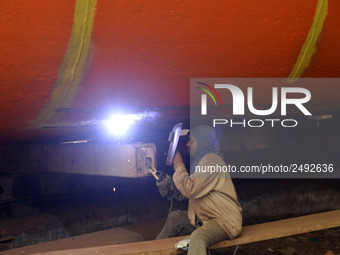 A worker welding on a ship at Keraniganj, Dhaka, Bangladesh on 18 February 2018. When it comes to shipping, Bangladesh is known mostly as a...