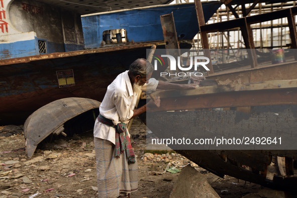 A old worker building a wood ship at Keraniganj, Dhaka, Bangladesh on 18 February 2018. When it comes to shipping, Bangladesh is known mostl...