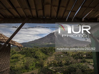 Mount Sinabung seen from Tiga Pancur village, Simpang Empat Distric, Karo, North Sumatera. Indonesia. 15 September 2014. The volcano Mount S...