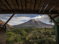 Mount Sinabung seen from Tiga Pancur village, Simpang Empat Distric, Karo, North Sumatera. Indonesia. 15 September 2014. The volcano Mount S...