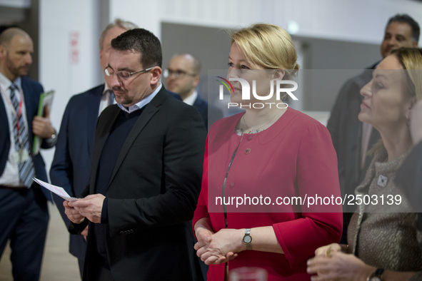 Mayor of Neukoelln Franzisk Giffey (2R) attends a Job Fair for Refugees and Migrants in Berlin, Germany on February 20, 2018. With over 200...