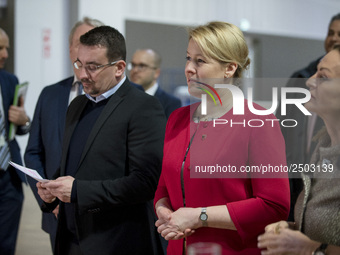 Mayor of Neukoelln Franzisk Giffey (2R) attends a Job Fair for Refugees and Migrants in Berlin, Germany on February 20, 2018. With over 200...