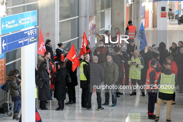 Coordinated one-day strike involving Air France pilots, cabin crew and ground staff at Roissy Charles-de-Gaulle airport in Roissy-en-France,...