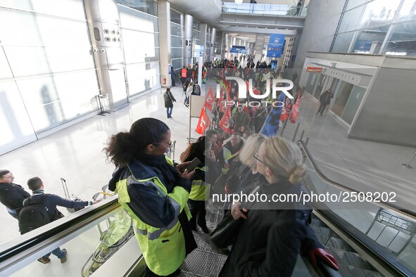 Coordinated one-day strike involving Air France pilots, cabin crew and ground staff at Roissy Charles-de-Gaulle airport in Roissy-en-France,...