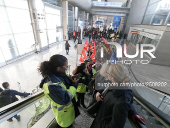 Coordinated one-day strike involving Air France pilots, cabin crew and ground staff at Roissy Charles-de-Gaulle airport in Roissy-en-France,...