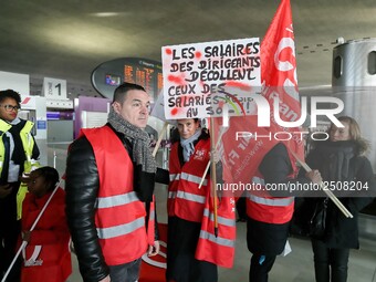 Coordinated one-day strike involving Air France pilots, cabin crew and ground staff at Roissy Charles-de-Gaulle airport in Roissy-en-France,...