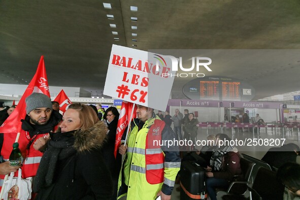 Coordinated one-day strike involving Air France pilots, cabin crew and ground staff at Roissy Charles-de-Gaulle airport in Roissy-en-France,...