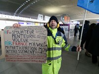 Coordinated one-day strike involving Air France pilots, cabin crew and ground staff at Roissy Charles-de-Gaulle airport in Roissy-en-France,...