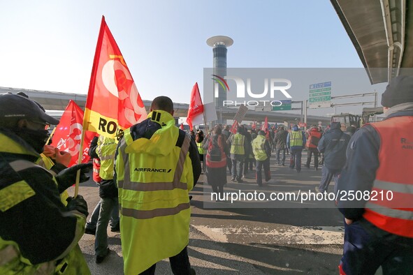 Coordinated one-day strike involving Air France pilots, cabin crew and ground staff at Roissy Charles-de-Gaulle airport in Roissy-en-France,...