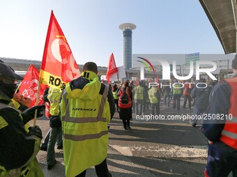 Coordinated one-day strike involving Air France pilots, cabin crew and ground staff at Roissy Charles-de-Gaulle airport in Roissy-en-France,...