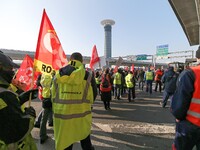 Coordinated one-day strike involving Air France pilots, cabin crew and ground staff at Roissy Charles-de-Gaulle airport in Roissy-en-France,...