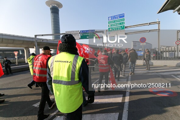 Coordinated one-day strike involving Air France pilots, cabin crew and ground staff at Roissy Charles-de-Gaulle airport in Roissy-en-France,...