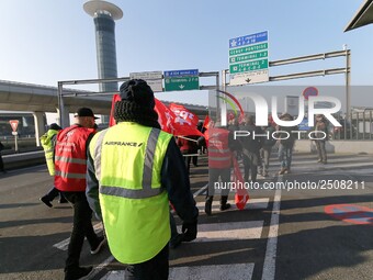 Coordinated one-day strike involving Air France pilots, cabin crew and ground staff at Roissy Charles-de-Gaulle airport in Roissy-en-France,...