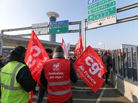 Coordinated one-day strike involving Air France pilots, cabin crew and ground staff at Roissy Charles-de-Gaulle airport in Roissy-en-France,...