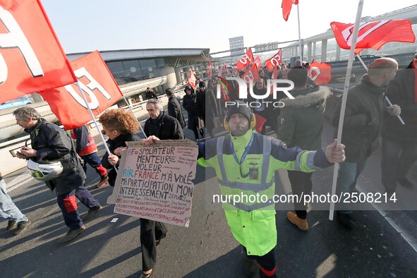 Coordinated one-day strike involving Air France pilots, cabin crew and ground staff at Roissy Charles-de-Gaulle airport in Roissy-en-France,...