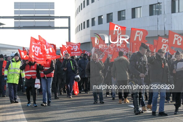 Coordinated one-day strike involving Air France pilots, cabin crew and ground staff at Roissy Charles-de-Gaulle airport in Roissy-en-France,...