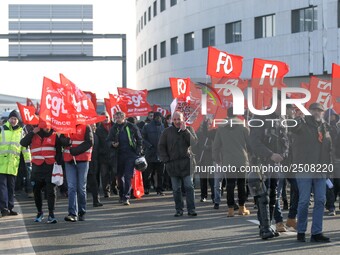 Coordinated one-day strike involving Air France pilots, cabin crew and ground staff at Roissy Charles-de-Gaulle airport in Roissy-en-France,...