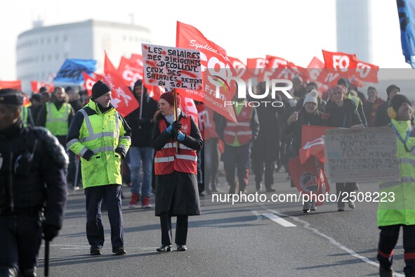 Coordinated one-day strike involving Air France pilots, cabin crew and ground staff at Roissy Charles-de-Gaulle airport in Roissy-en-France,...