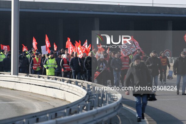 Coordinated one-day strike involving Air France pilots, cabin crew and ground staff at Roissy Charles-de-Gaulle airport in Roissy-en-France,...