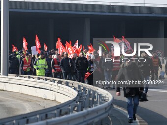 Coordinated one-day strike involving Air France pilots, cabin crew and ground staff at Roissy Charles-de-Gaulle airport in Roissy-en-France,...