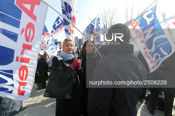 Coordinated one-day strike involving Air France pilots, cabin crew and ground staff at Roissy Charles-de-Gaulle airport in Roissy-en-France,...