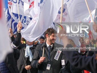 Coordinated one-day strike involving Air France pilots, cabin crew and ground staff at Roissy Charles-de-Gaulle airport in Roissy-en-France,...