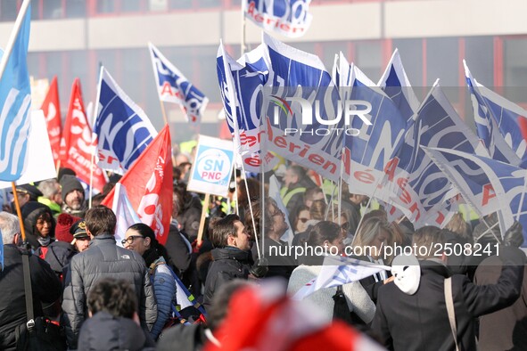 Coordinated one-day strike involving Air France pilots, cabin crew and ground staff at Roissy Charles-de-Gaulle airport in Roissy-en-France,...