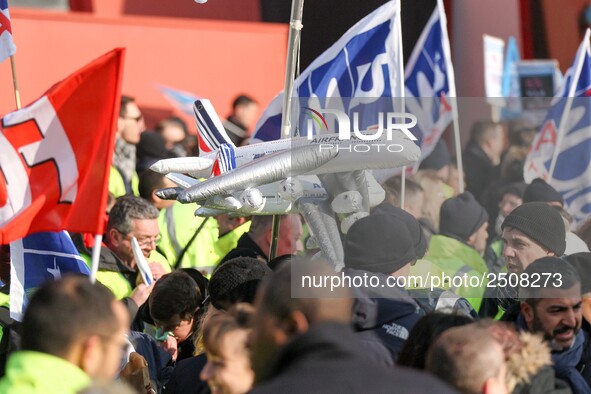 Coordinated one-day strike involving Air France pilots, cabin crew and ground staff at Roissy Charles-de-Gaulle airport in Roissy-en-France,...