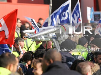 Coordinated one-day strike involving Air France pilots, cabin crew and ground staff at Roissy Charles-de-Gaulle airport in Roissy-en-France,...