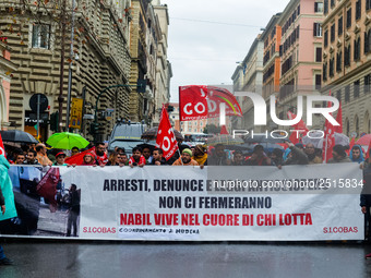 Logistic and transport workers from COBAS union organized a protest against the so-called "jobs-act" law in Rome, Italy on Saturday, Februar...