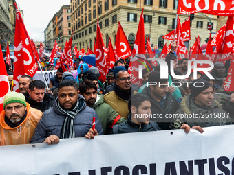 Logistic and transport workers from COBAS union organized a protest against the so-called "jobs-act" law in Rome, Italy on Saturday, Februar...