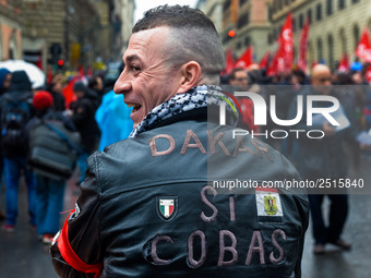 Logistic and transport workers from COBAS union organized a protest against the so-called "jobs-act" law in Rome, Italy on Saturday, Februar...