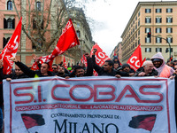 Logistic and transport workers from COBAS union organized a protest against the so-called "jobs-act" law in Rome, Italy on Saturday, Februar...