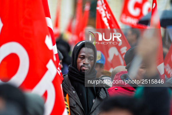 Logistic and transport workers from COBAS union organized a protest against the so-called "jobs-act" law in Rome, Italy on Saturday, Februar...